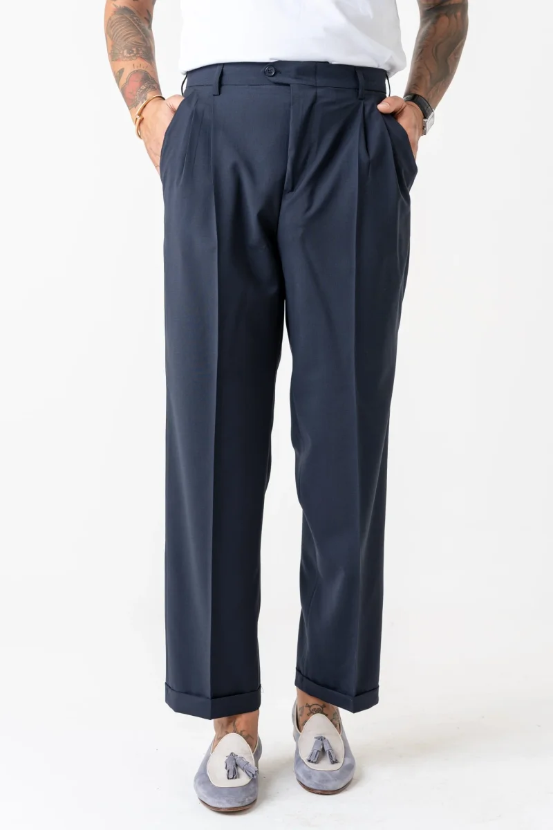 Pantalone Fondo Ampio con Passanti Blu Napoli