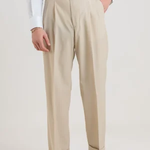 Pantalone Fondo Ampio e Fibbie Laterali Vaniglia Havana