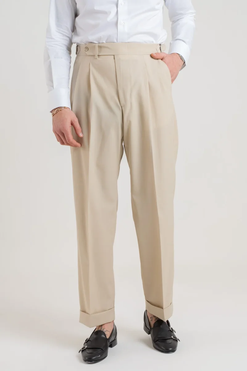Pantalone Fondo Ampio e Fibbie Laterali Vaniglia Havana - immagine 2