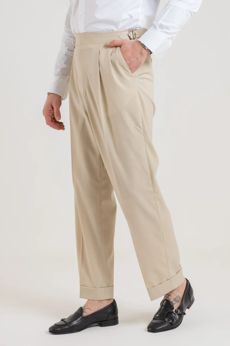 Pantalone Fondo Ampio e Fibbie Laterali Vaniglia Havana - immagine 3