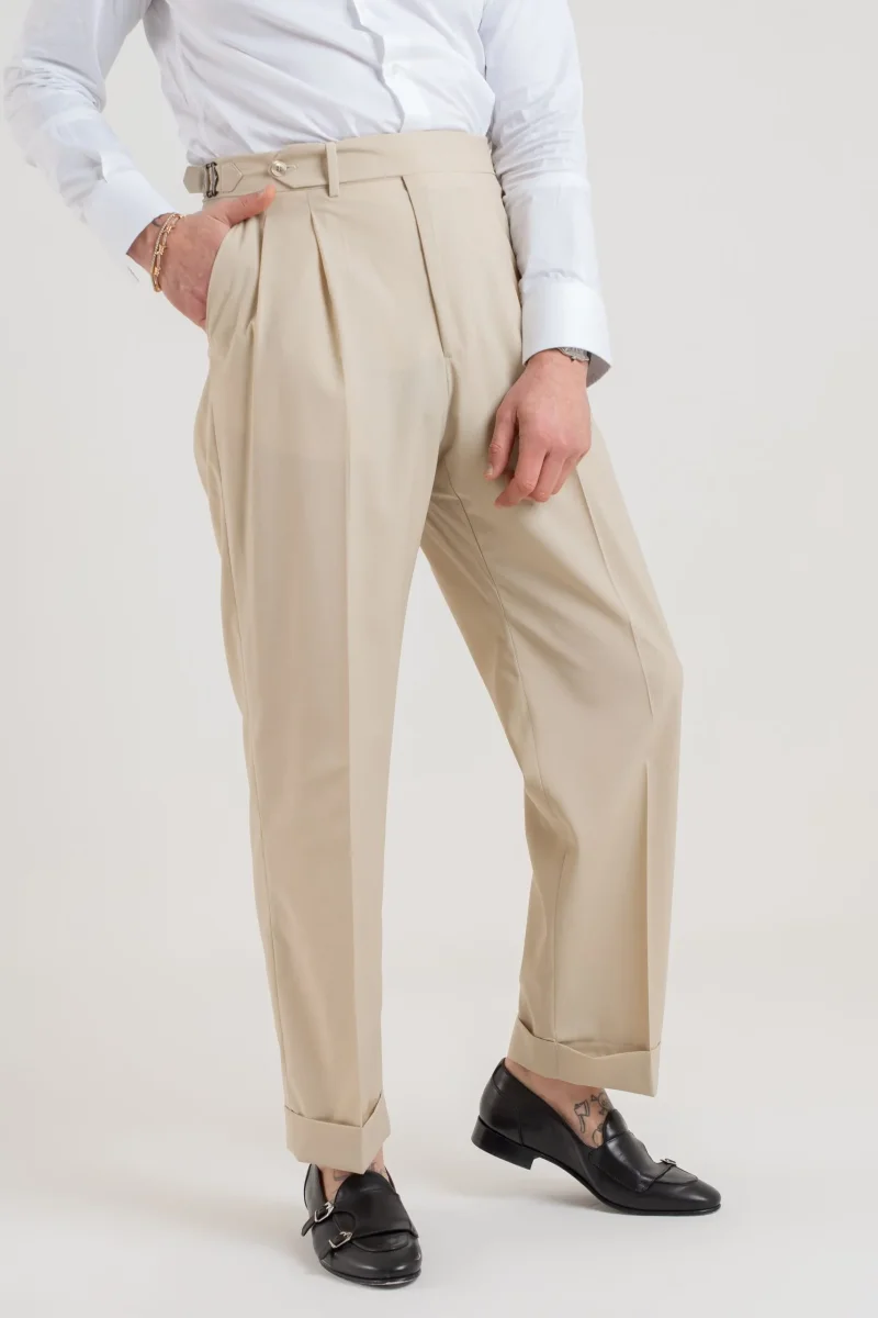 Pantalone Fondo Ampio e Fibbie Laterali Vaniglia Havana - immagine 4