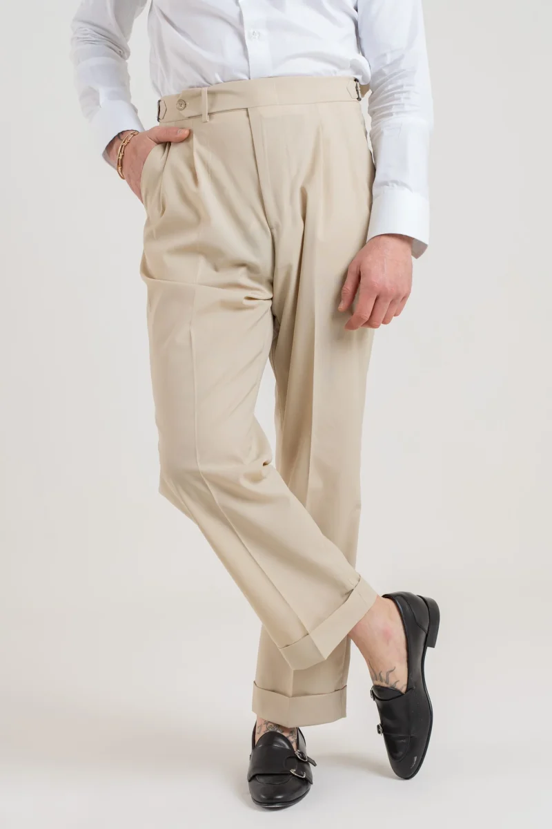 Pantalone Fondo Ampio e Fibbie Laterali Vaniglia Havana - immagine 5