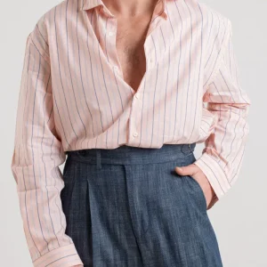 Camicia Oversize in Cotone Pesca e Blu