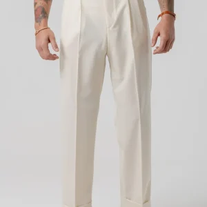 Pantalone Fondo Ampio e Fibbie Laterali Bianco Opaco Mykonos