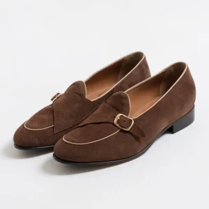 Mocassino Scamosciato con Fibbia Laterale Bruciato