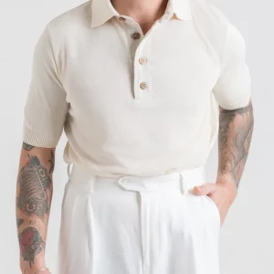 Polo in Cotone con Riporti in Lino Burro