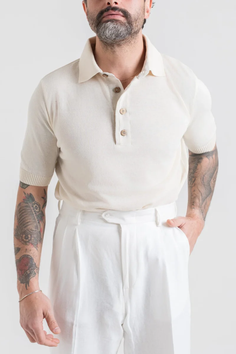 Polo in Cotone con Riporti in Lino Burro - immagine 2