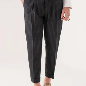 Pantalone Biforcato Gessato Blu Manhattan