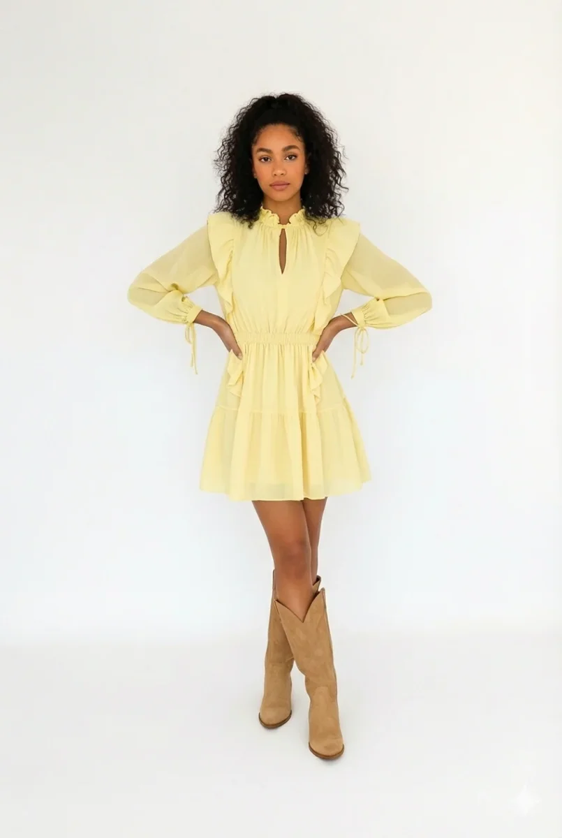 Abito Corto in Fibra Ecologica con Volant e Laccetti - immagine 4