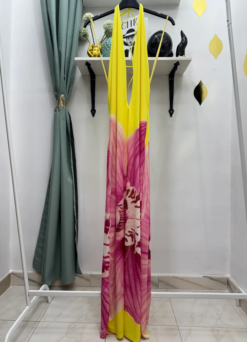 Abito Lungo con fiore (giallo) – Taglia Unica (40–44/46) - immagine 2