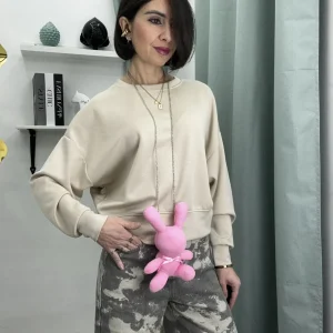 Felpa Donna in French Terry con Collana e Peluche Coniglietto