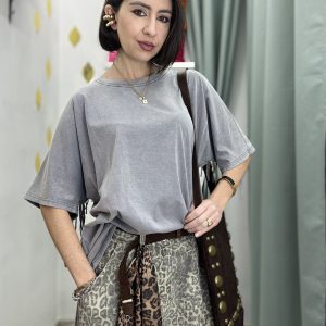 Maglia Donna Mezza Manica con Frange – Cotone Effetto Slavato | Taglia Unica oversize