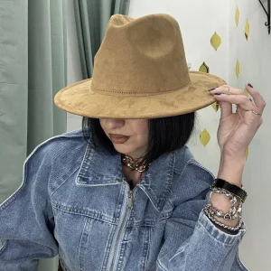 Cappello Fedora Jazz Unisex in Simil Camoscio – Colore Cammello