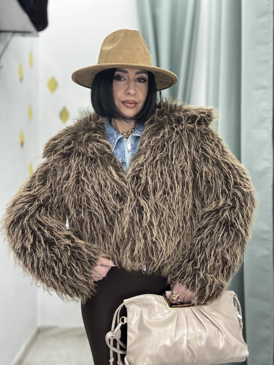 Ecofur a pelo riccio e lungo-modello crop con collo-foderata - immagine 5