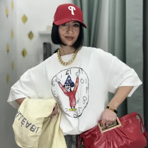 T-Shirt Donna Oversize Bianca con Stampa Topolino Apprendista Stregone – Taglia Unica