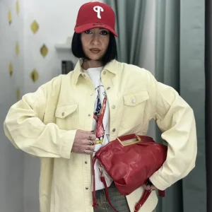 Giubbino Donna in Denim Modello Camicia Oversize – Beige con Stampa MALLÉABLE