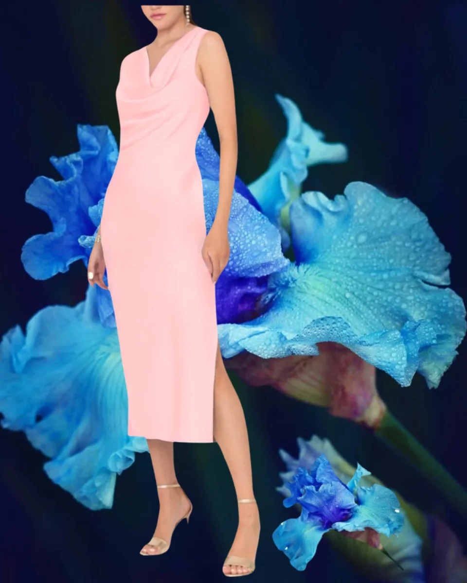 Abito "Azure Breeze" Abito lunghette in tessuto fluido con scollo drappeggiato d'avanti e scollatura profonda sul dietro - immagine 5