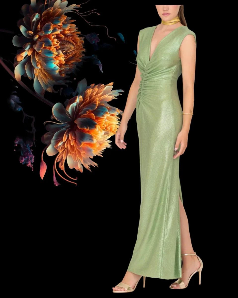 Abito "Radiant Allure". Abito lungo stretto,con scollo a V e spacco laterale - immagine 7