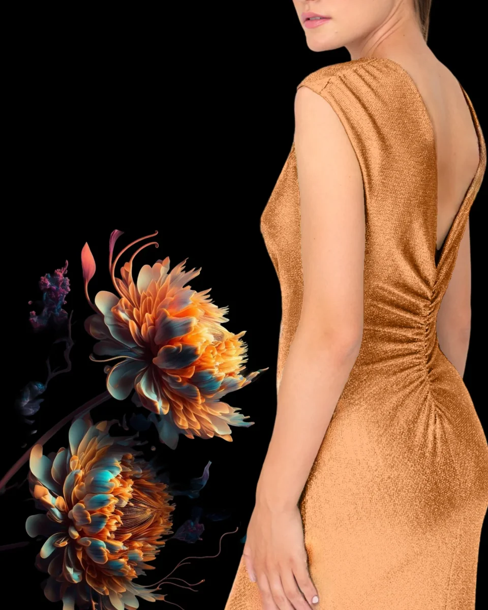 Abito "Radiant Allure". Abito lungo stretto,con scollo a V e spacco laterale - immagine 9