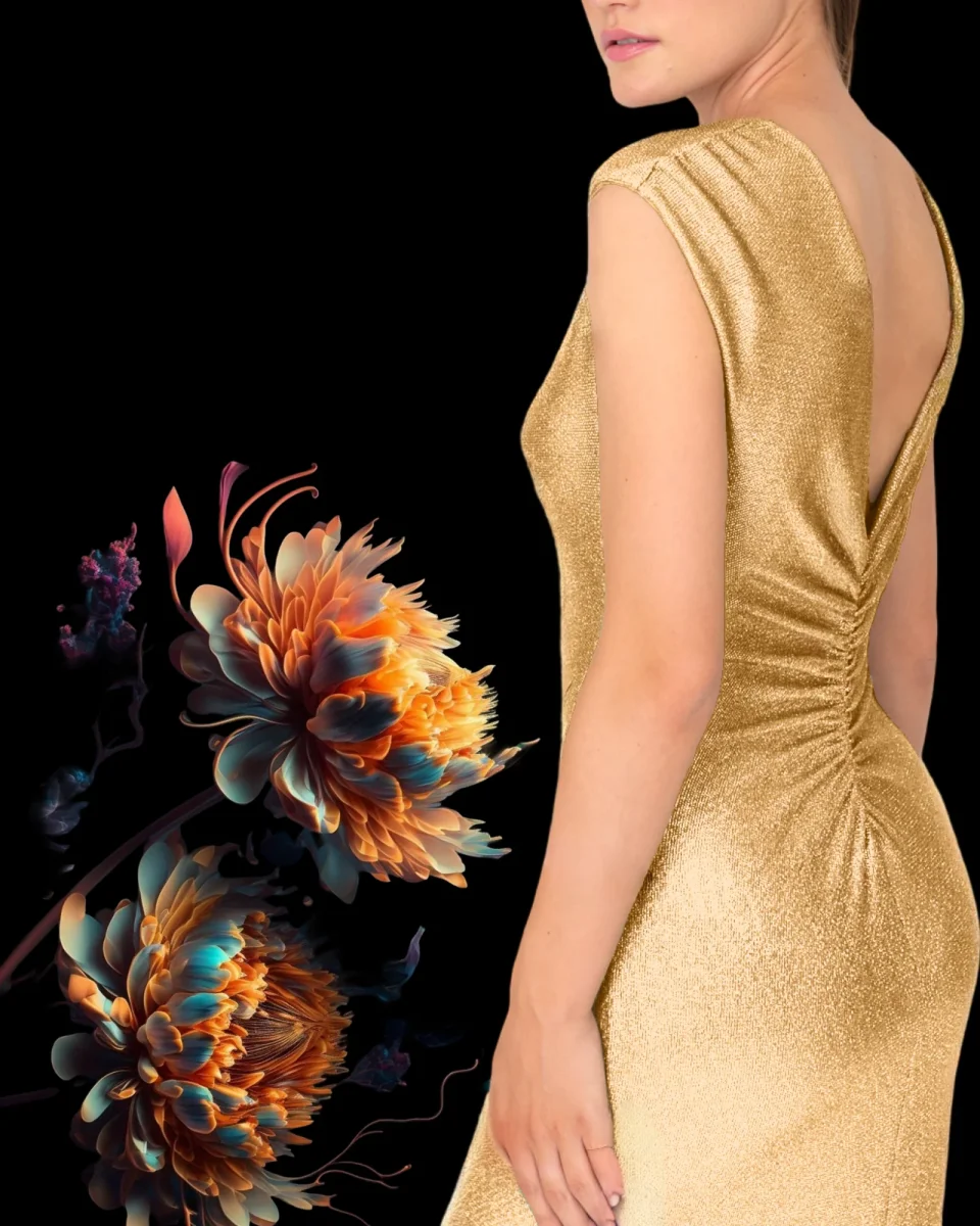 Abito "Radiant Allure". Abito lungo stretto,con scollo a V e spacco laterale - immagine 8