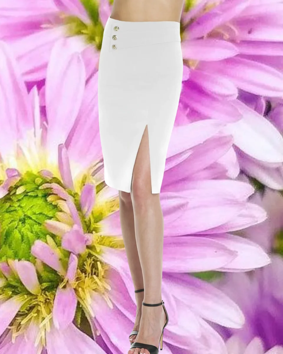 Gonna "White Suit". Gonna tubino bianca corta con spacco laterale - immagine 2