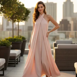 Abito Lungo con Scollo Incrociato