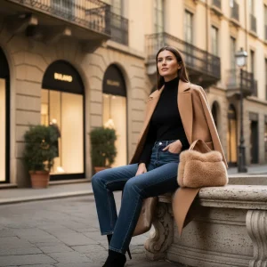 Borsa Pelliccia Manico Pelle