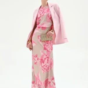 Abito Lungo Rosa con Stampa Floreale