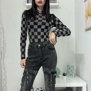 Body con strass in microrete