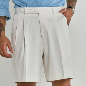 Bermuda Cinta Lunga con Passanti 100% Cotone Effetto Denim Bianco