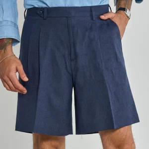 Bermuda Cinta Lunga con Passanti Lino/Cotone Blu