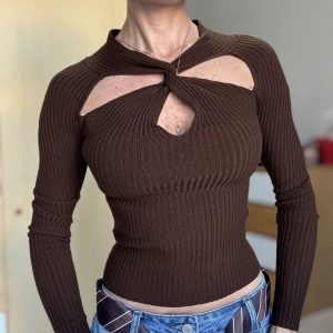 Maglia a coste elasticizzata con scollo incrociato – Taglia unica