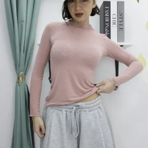 Maglia elasticizzata in misto  cashmere sottile a mezzo collo – Taglia unica XS–L