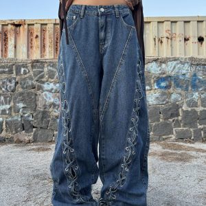 Pantalone Balloon in Denim Blu – Casual con Dettagli Intrecciati