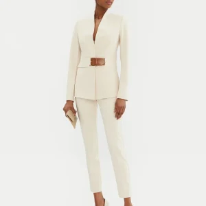 Giacca in Scuba Crepe senza Revers con Cinturino in Similpelle