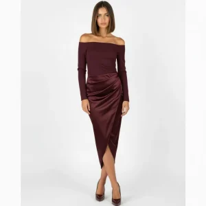 Abito Lungo A Ruota In Raso Con Top In Scuba Crepe