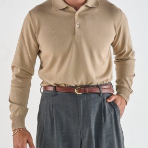 Polo Manica Lunga Tre Bottoni Beige