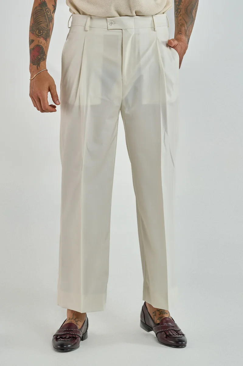 Pantalone Fondo Ampio Senza Piega Bianco Opaco Mykonos - immagine 2