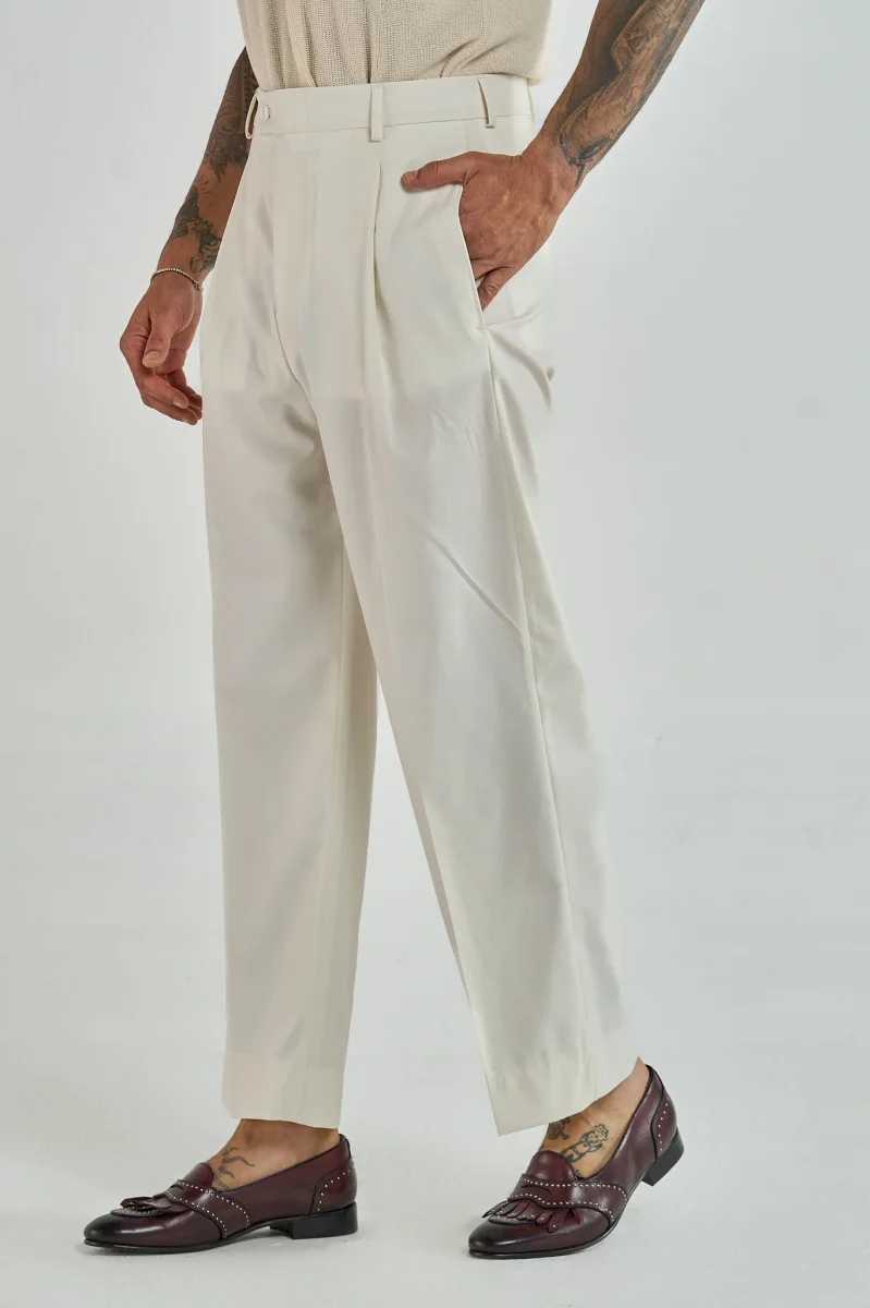 Pantalone Fondo Ampio Senza Piega Bianco Opaco Mykonos - immagine 4