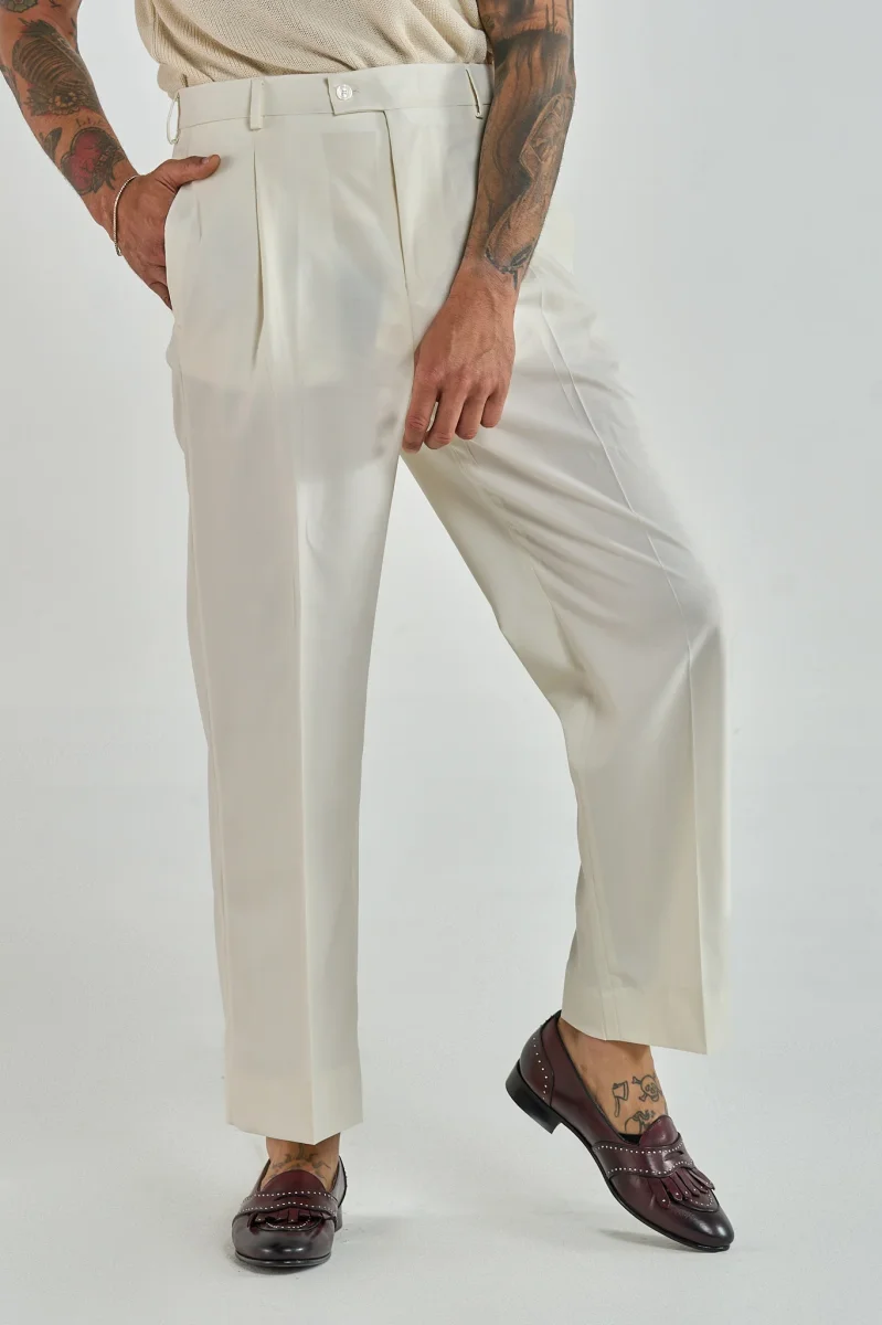 Pantalone Fondo Ampio Senza Piega Bianco Opaco Mykonos - immagine 5