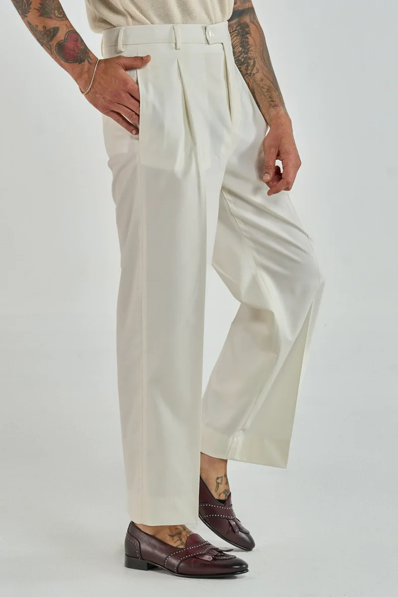 Pantalone Fondo Ampio Senza Piega Bianco Opaco Mykonos - immagine 3