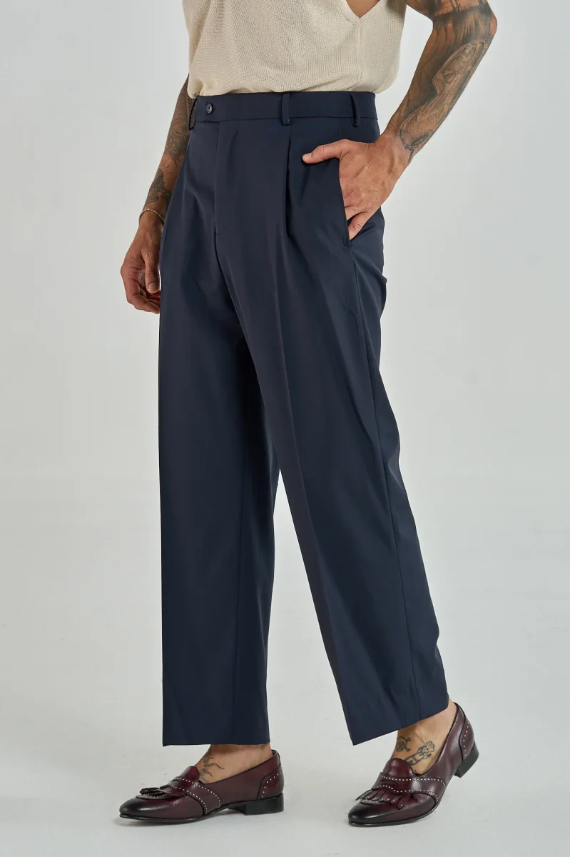 Pantalone Fondo Ampio Senza Piega Blu Napoli - immagine 3