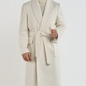 Cappotto Doppiopetto con Rever a Scialle Panna