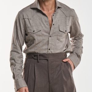 Camicia Texana in Flanella Beige