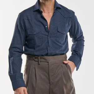 Camicia Texana in Flanella Blu