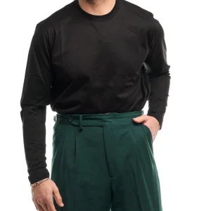 Shirt Regolare Manica Lunga Girocollo in Filo di Scozia Nera