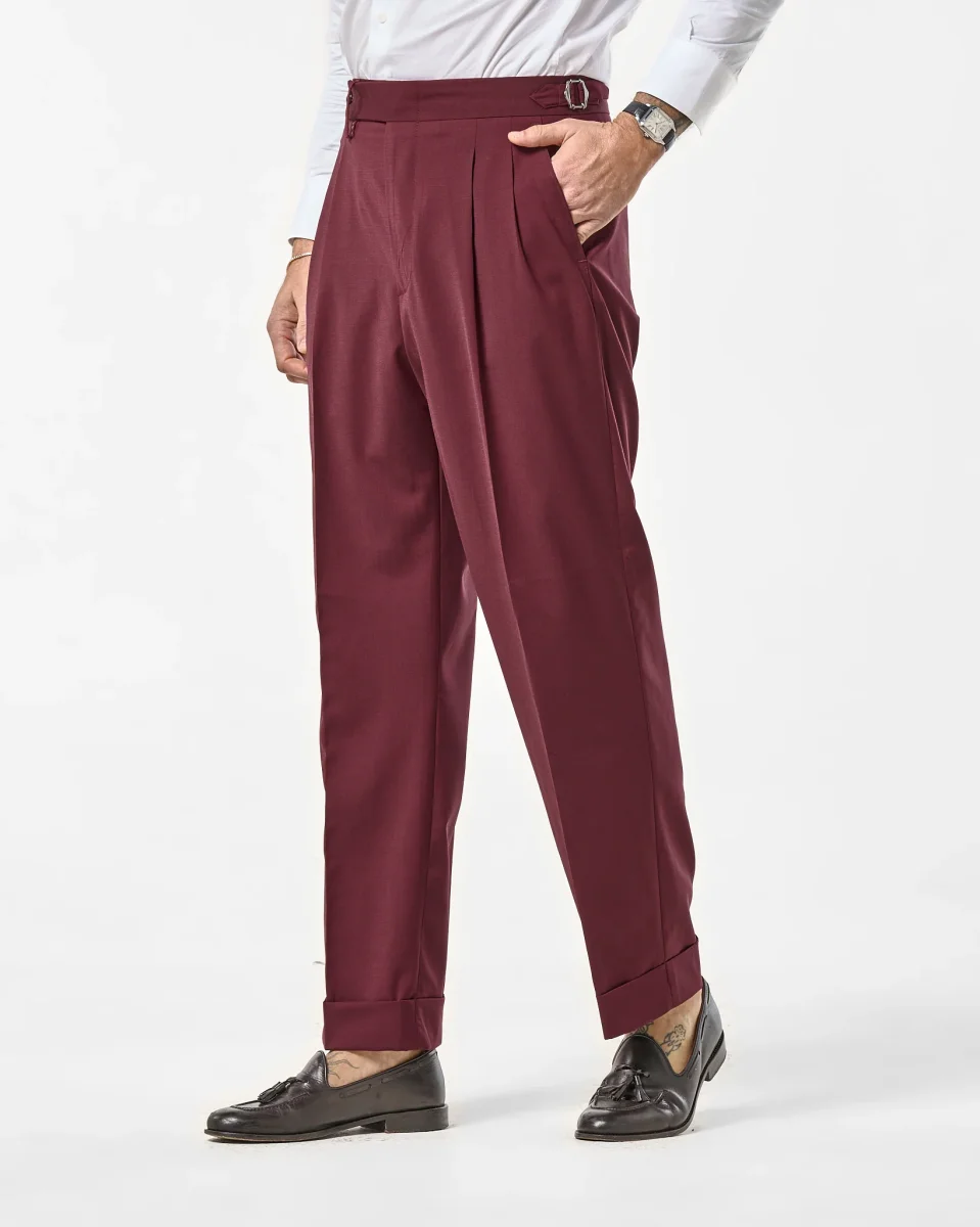 Pantalone Fondo Ampio e Fibbie Laterali Bordò Firenze - immagine 3