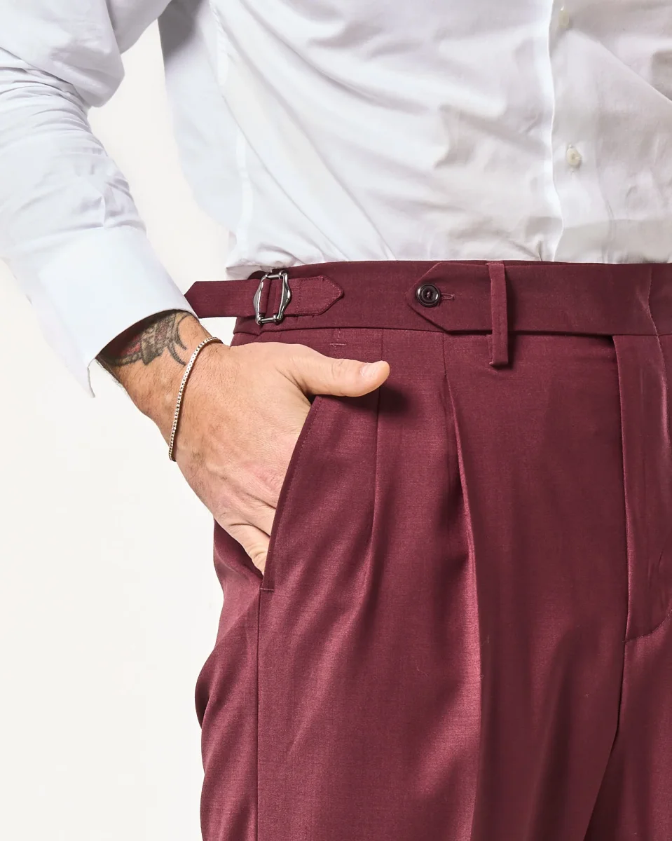 Pantalone Fondo Ampio e Fibbie Laterali Bordò Firenze - immagine 5