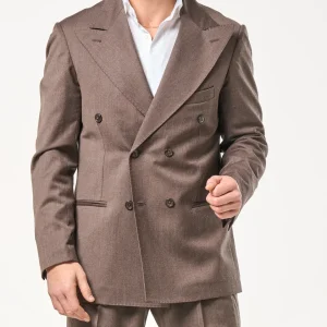 Giacca Doppiopetto in Lana Foulè con Abbottonatura Centrale e Rever a Lancia Moro